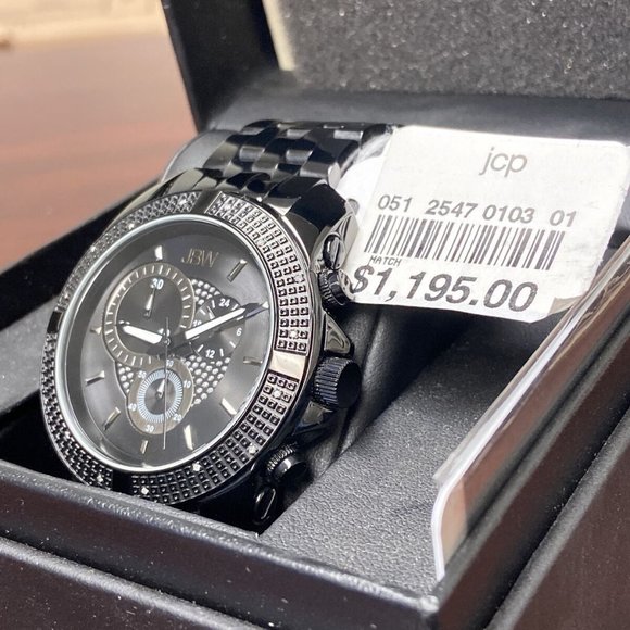 JBW WARREN J6331C Watch Black Ion Plated Diamond Quartz Movement Chronograph - Picture 3 of 8